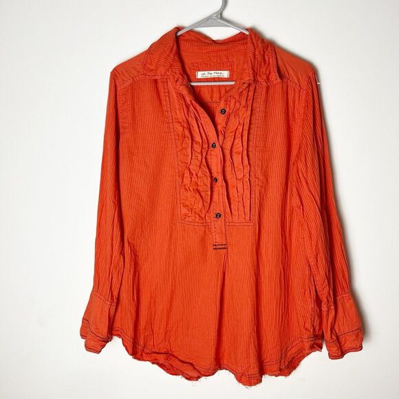 We The Free Tops - WE THE FREE~FREE PEOPLE BLACK TIE TUX SHIRT TIGER RED SIZE XS Orange​
